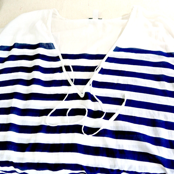 J. Crew Size S Stripe Cotton Tunic Coverup Top Semi Sheer Blue White - Picture 7 of 9